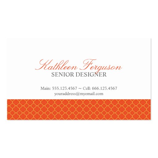 Quatrefoil orange yellow clover modern pattern business card template (front side)