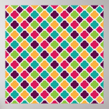Quatrefoil Pattern Green Pink Purple Orange Teal Posters