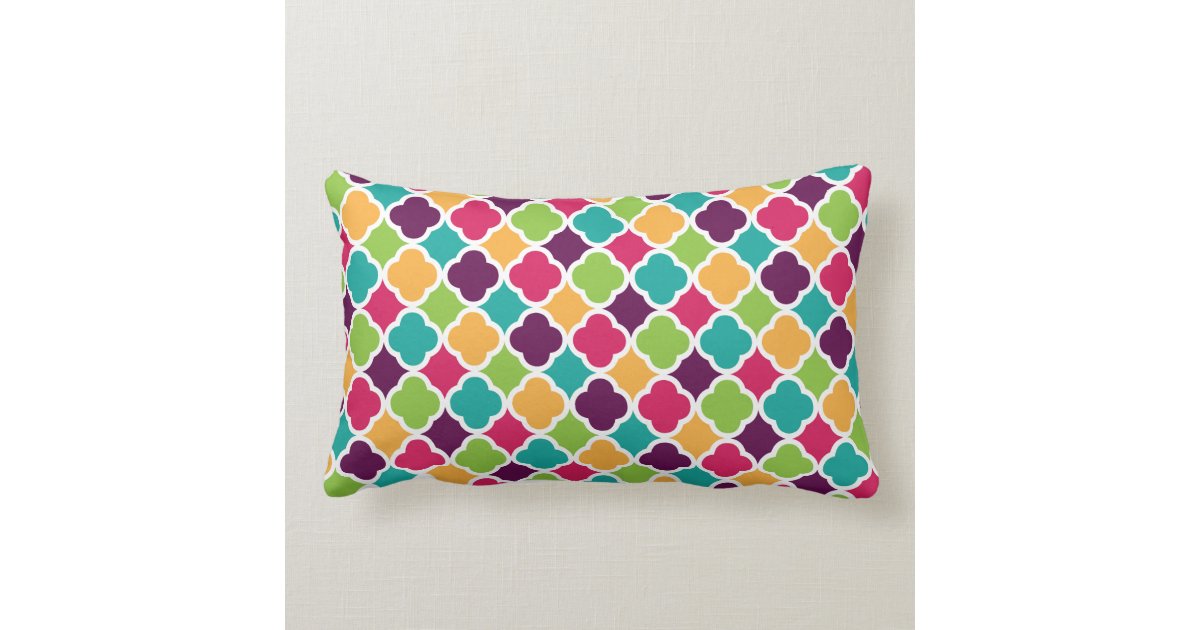 Quatrefoil Pattern Green Pink Purple Orange Teal Throw Pillow Zazzle