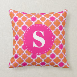 Quatrefoil Pattern Orange & Hot Pink with Monogram Throw Pillows