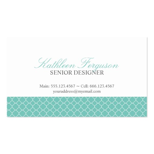 Quatrefoil teal blue clover modern pattern business card (front side)