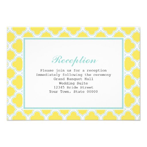 Quatrefoil Yellow & Turquoise Reception Info Card