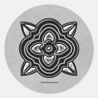 Quatrefoils Black on Silver Round Sticker