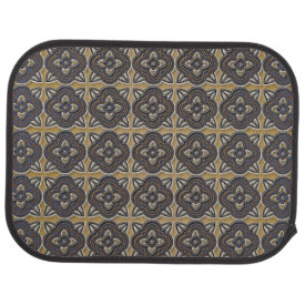 Quatrefoils Blue on Gold Floor Mat