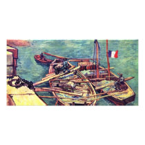 Quay With Men Unloading Sand Barges, Moored Boat W Custom Photo Card