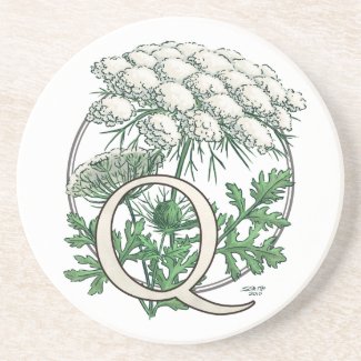 Queen Anne's Lace Flower Monogram coaster