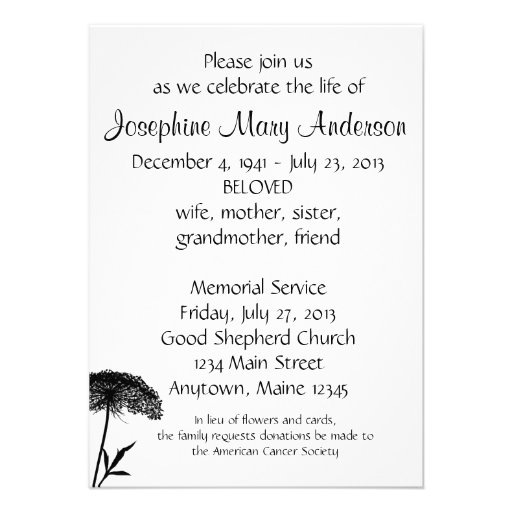 Queen Anne's Lace Funeral Memorial Announcement