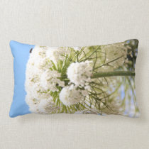 Queen Anne's white Lace flower against blue sky pillows