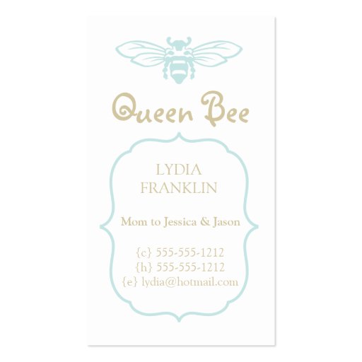 Queen Bee Mommy Calling Card Business Card Templates (front side)