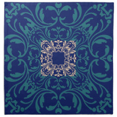 Queen Blue and Pink Vintage Damask Pattern Printed Napkin