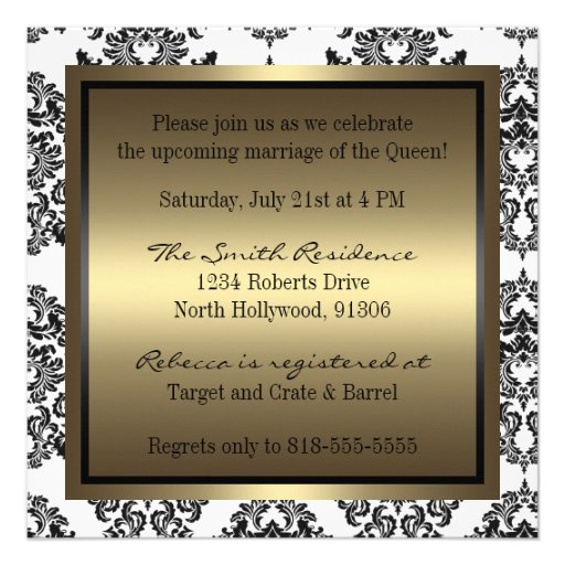 Queen Bridal Shower Invitation - Black and Gold