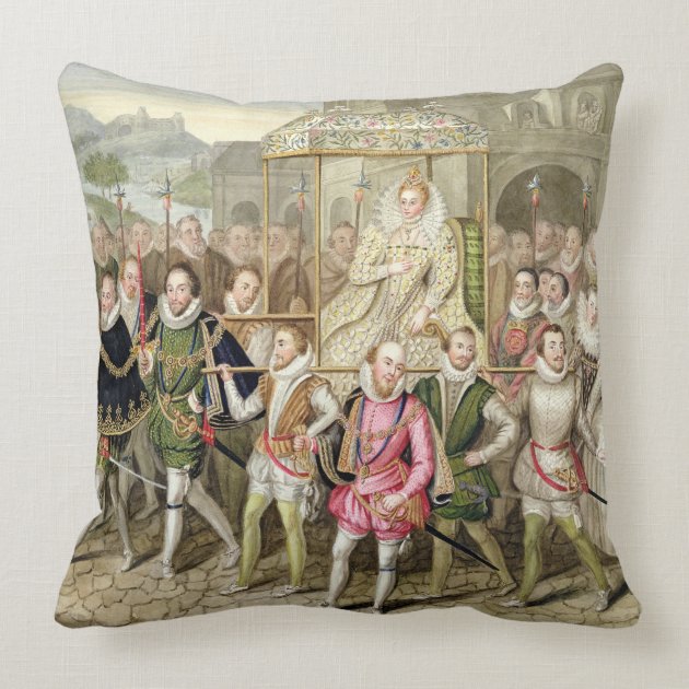 Queen Elizabeth I in procession with her Courtiers Throw Pillows