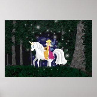Queen Faery and Unicorn Forest Print print