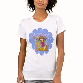 Queen Fairy Brunette Sitting on Throne Cartoon Art T-shirts