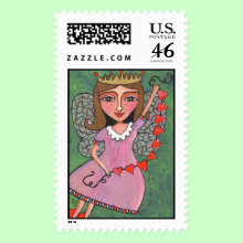 Queen of Hearts Fairy - Postage Stamp - An original folk art design by artist Amy Jordan. Enjoy for Valentine's Day or year round use!