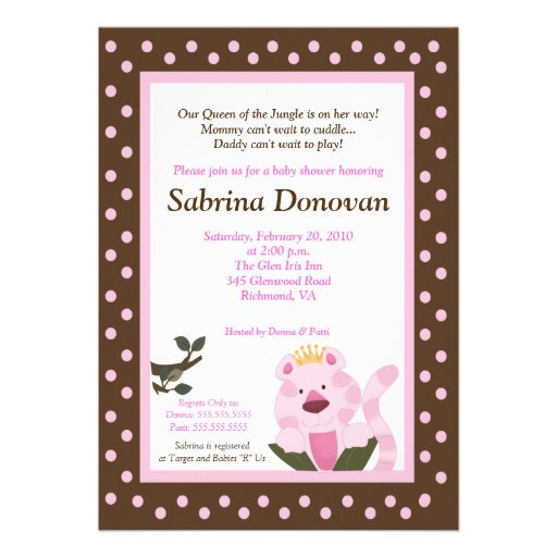 Queen of the Jungle Baby Shower Invite 5 x7
