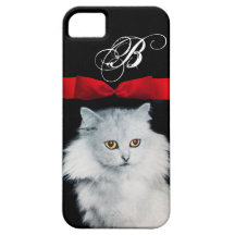 QUEEN OF WHITE CATS WITH RED RIBBON MONOGRAM iPhone 5 COVER