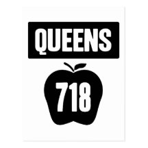 Queens 718 Cut Out of Big Apple &  Banner, 1 Color Postcard