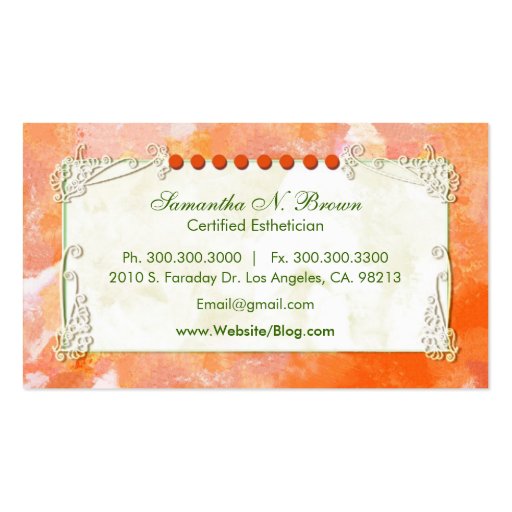 Queen's Carriage: Salon & Spa Business Cards (back side)