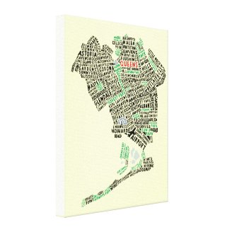 Queens NY Typography Map Art Canvas Print