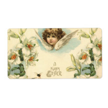 Querube del Victorian del vintage con los lirios d Etiqueta De Envío