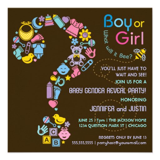 Question Mark Gender Reveal Party Invitation (front side)