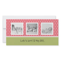 Quick birth announcement with cute polka dots customized photo card