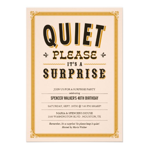 Quiet Vintage Surprise Party Invitations (front side)