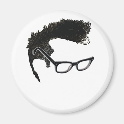 Quiff + Specs = Indefatigable Genius Fridge Magnet