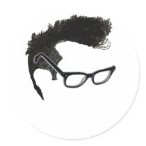 Quiff + Specs = Indefatigable Genius Round Sticker