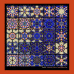 kaleidoscope, starbursts, quilt, blue, gold,
