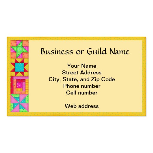 Quilt Art Business Card on Black Background (back side)