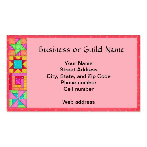 Quilt Block Art Light Red  Business Card (back side)