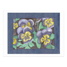 Quilt Fiber Art Pansies Postcard