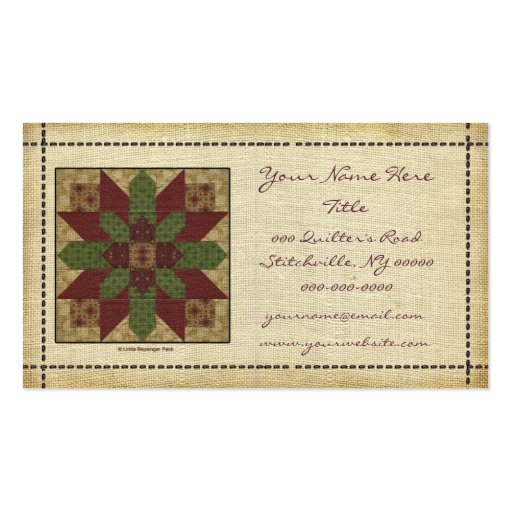 Quilted Green Burgundy Star Business Cards