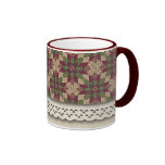 Quilted Green Burgundy Star Mugs
