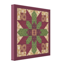 Quilted Green Burgundy Star Stretched Canvas Print