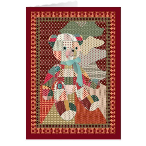Quilted Teddy Bear Christmas Greeting Card Zazzle