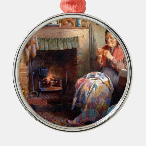 quilting by the fireplace round metal christmas ornament quilting by the fireplace round metal christmas ornament