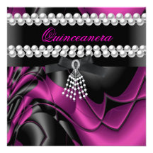 Quinceanera 15 Abstract Pink Black White Pearl Invitation