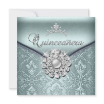 Quinceañera 15 Birthday Party Damask Blue invitations