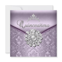 Quinceañera 15 Birthday Party Damask Lilac invitations