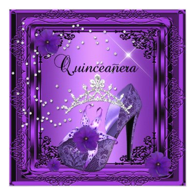 Quinceanera 15 Birthday Party Purple Black Invitations (10-pack)