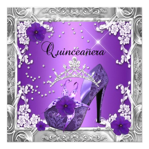 Quinceanera 15 Birthday Party Purple Silver Custom Announcement