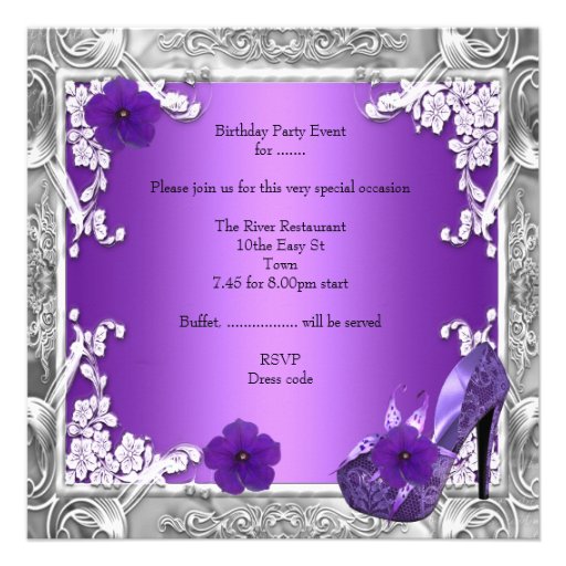 Quinceanera 15 Birthday Party Purple Silver Custom Announcement