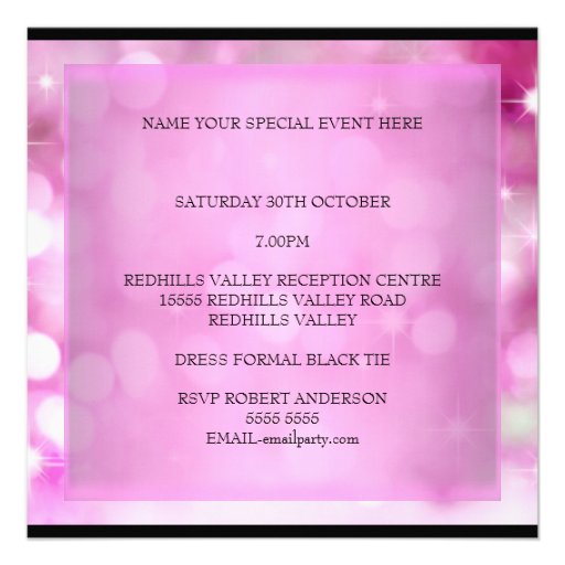 QUINCEANERA 15 Silver Black Pink Dress Bubble Personalized Invites
