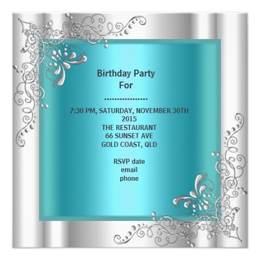 Quinceanera 15 Teal Blue Silver Tiara Eiffel Tower Custom Invite