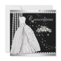 Quinceanera 15 Tiara Gown Black Silver White invitation