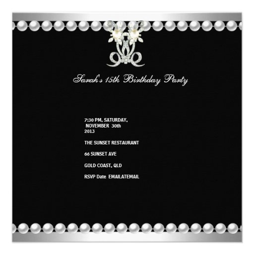 Quinceanera 15 Tiara Gown Black Silver White Personalized Invitations