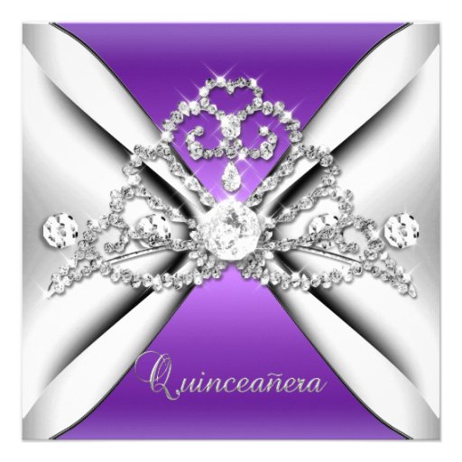 Quinceanera 15 Tiara Purple Silver White Invite